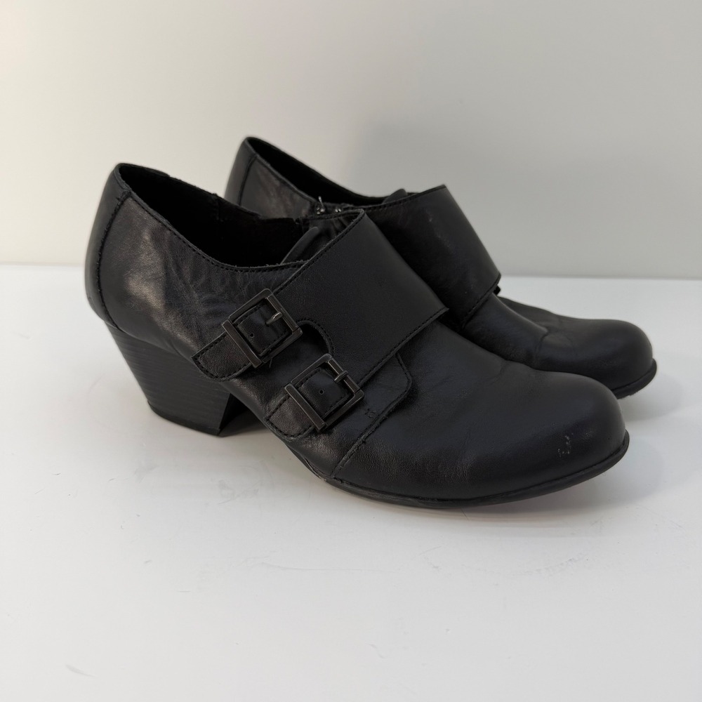 Y2K B.O.C. Born Concept Black Leather Monk Strap Double Buckle Booties CATE17 8M